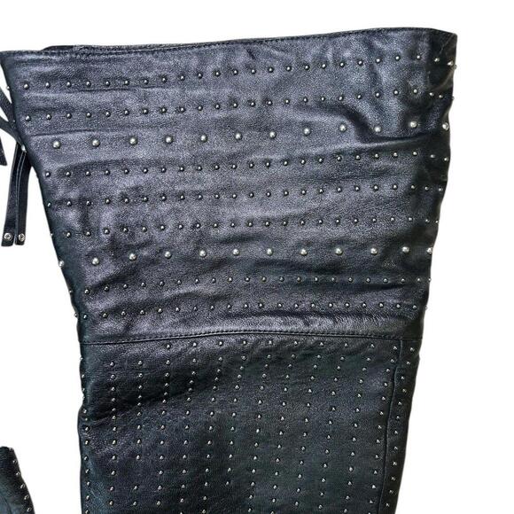Sam Edelman Black Leather Studded Over-the-Knee Wedge Boots Buckle - Women’s 7.5 - Picture 6 of 15